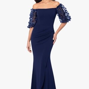 Xscape Navy Off-Shoulder Maxi Dress